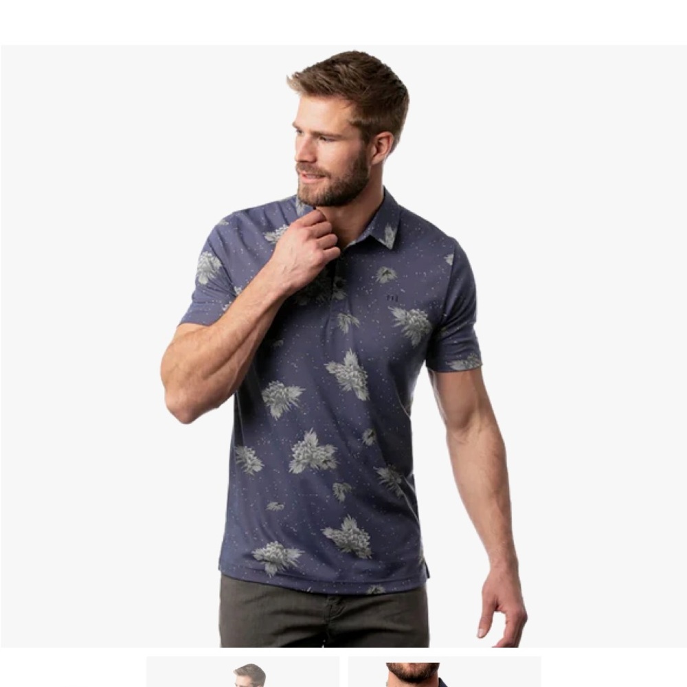 Travis Mathew Polarized Men’s Navy Floral Golf Polo Shirt Kapalua Logo Size 3XL